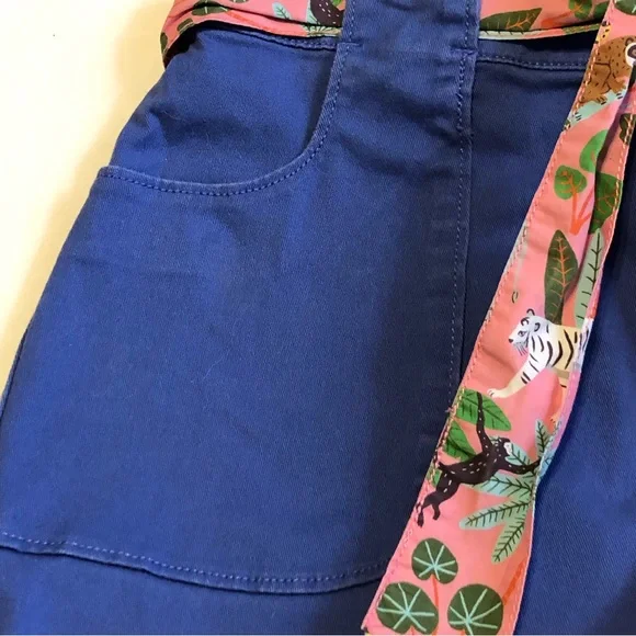 Boden Blue Twill Cargo Shorts With Pink Animal Print Belt Tie Size 13Y - Picture 3 of 9